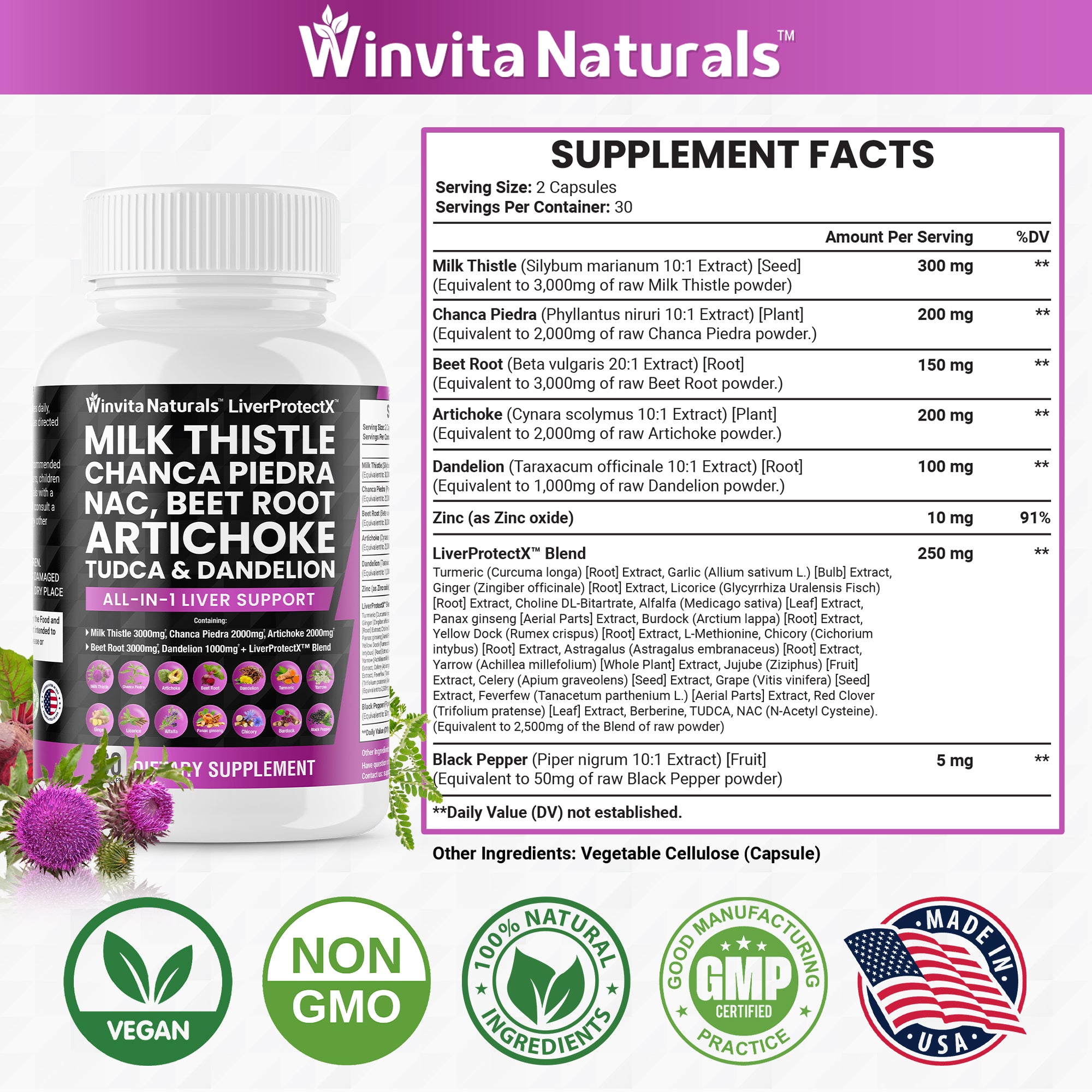 Milk Thistle 3000mg NAC Chanca Piedra 2000mg Beet Root 3000mg Artichoke 2000mg Dandelion 1000mg - Liver Health Support, Cleanse Detox & Repair Supplement Plus TUDCA Choline and Ginger Vegan Caps USA