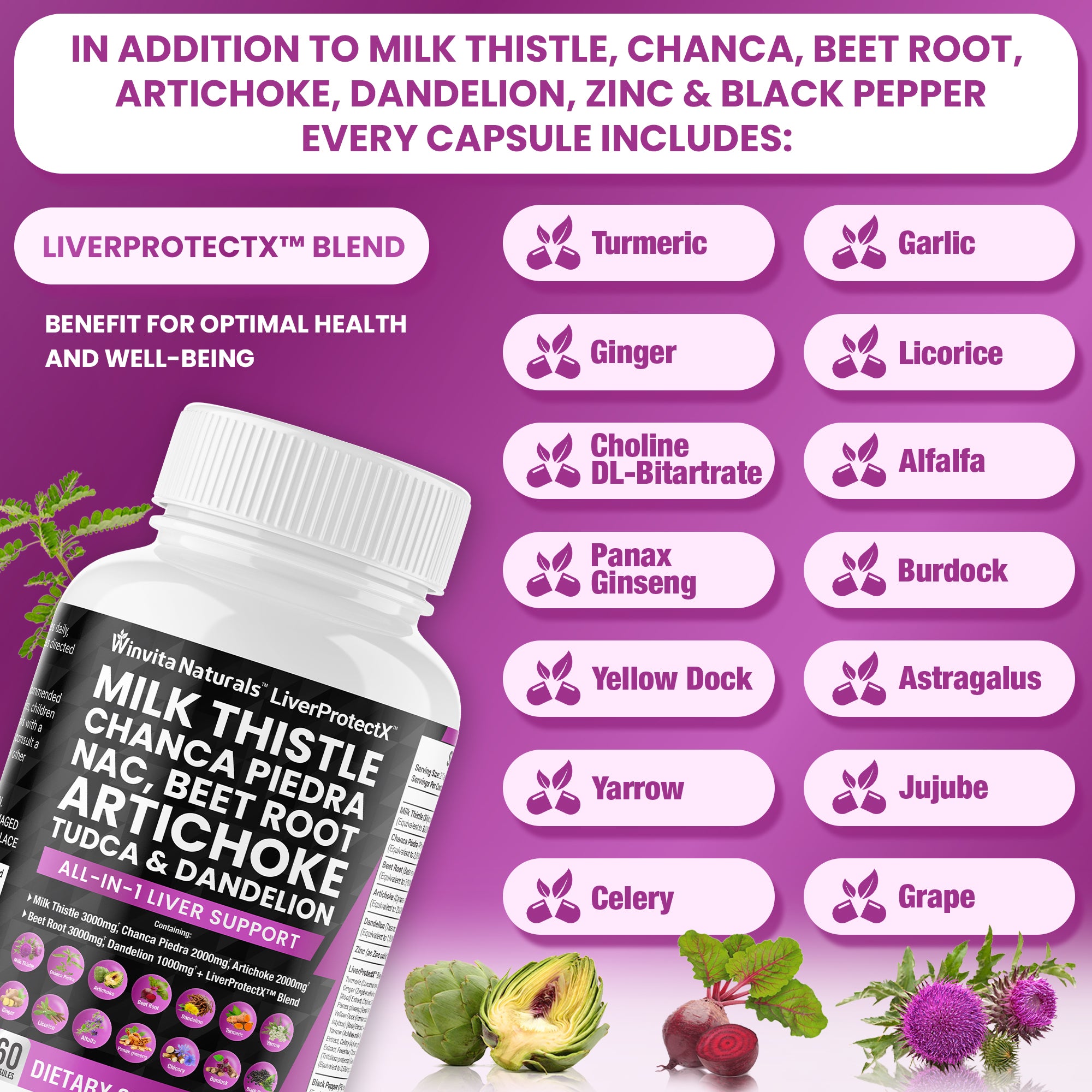 Milk Thistle 3000mg NAC Chanca Piedra 2000mg Beet Root 3000mg Artichoke 2000mg Dandelion 1000mg - Liver Health Support, Cleanse Detox & Repair Supplement Plus TUDCA Choline and Ginger Vegan Caps USA