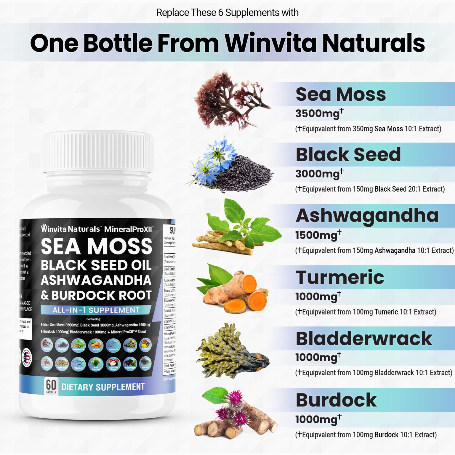 Sea Moss 3500mg Black Seed Oil 3000mg Ashwagandha 1500mg Turmeric ...